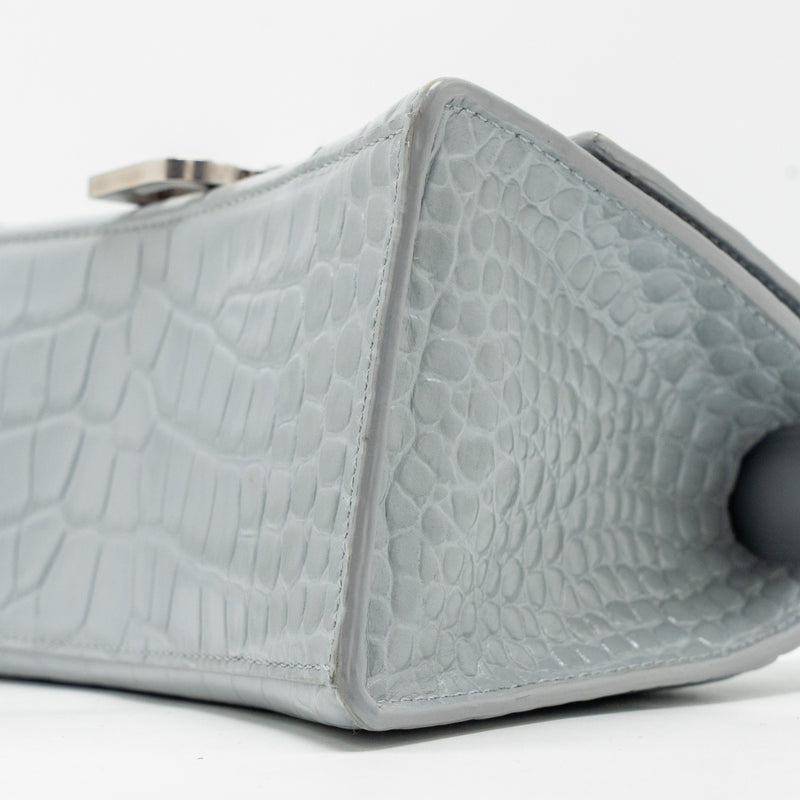 Balenciaga Small Hourglass Bag Croc-embossed Calfskin Grey SHW