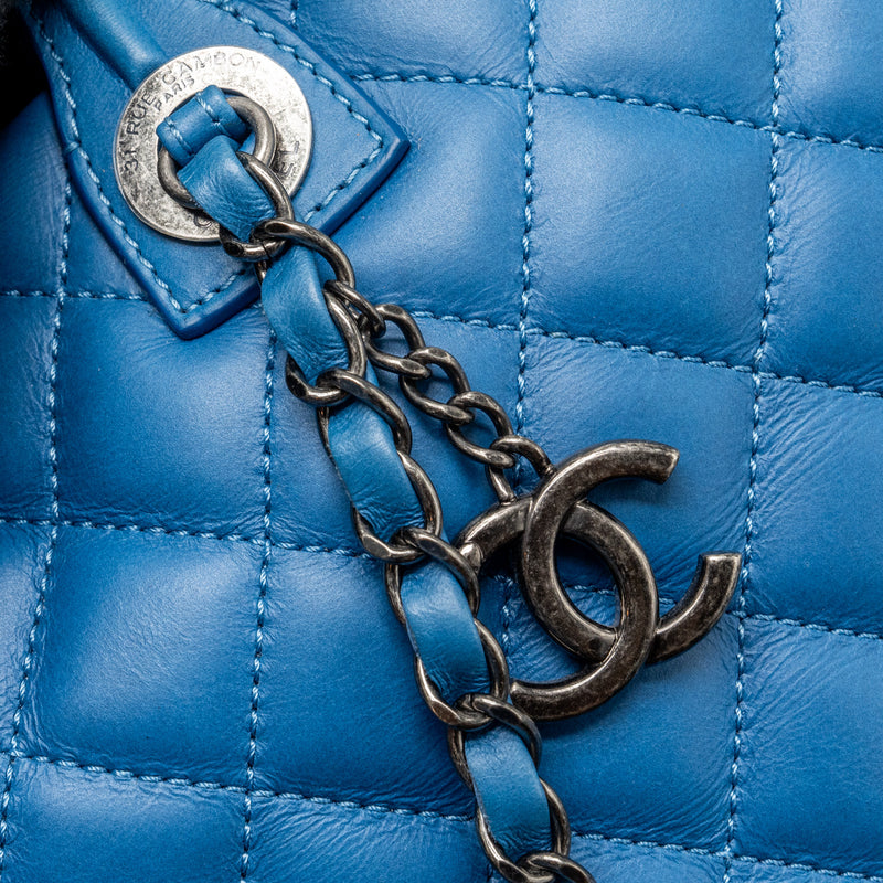 Chanel top handle quilted tote bag Calfskin blue ruthenium hardware