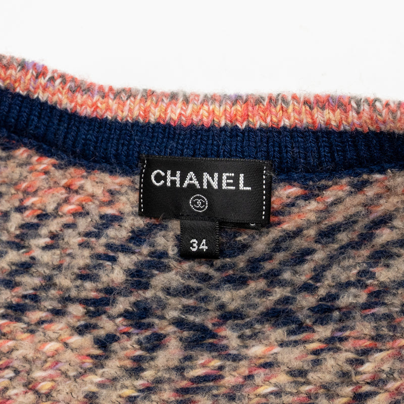 Chanel 22A size 34 coco neige cardigan shearling fur cashmere/wool pink/blue