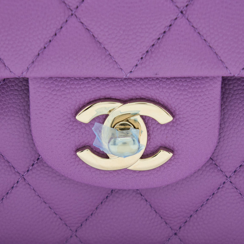 Chanel 22S Small Classic Double Flap Bag Caviar Purple LGHW (Microchip)