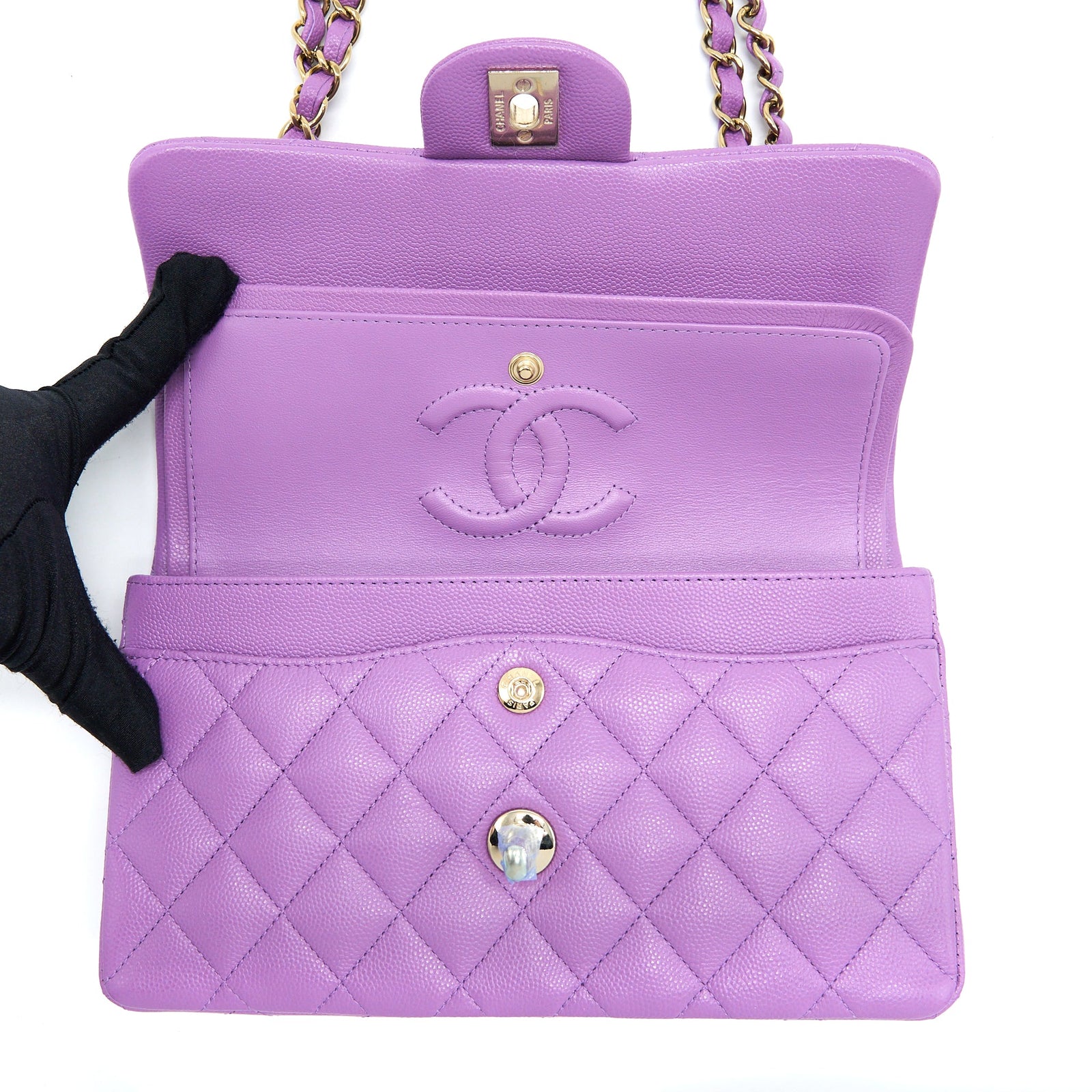 Chanel 22S Small Classic Double Flap Bag Caviar Purple LGHW (Microchip