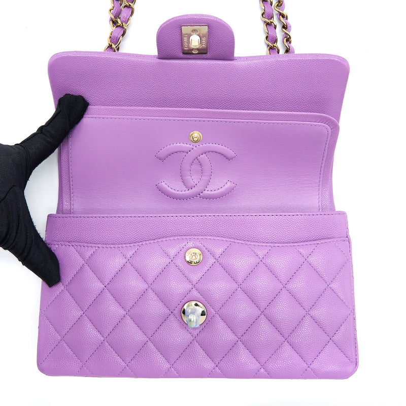 Chanel 22S Small Classic Double Flap Bag Caviar Purple LGHW (Microchip)