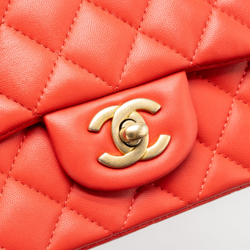 Chanel Mini Square flap bag lambskin coral pink GHW