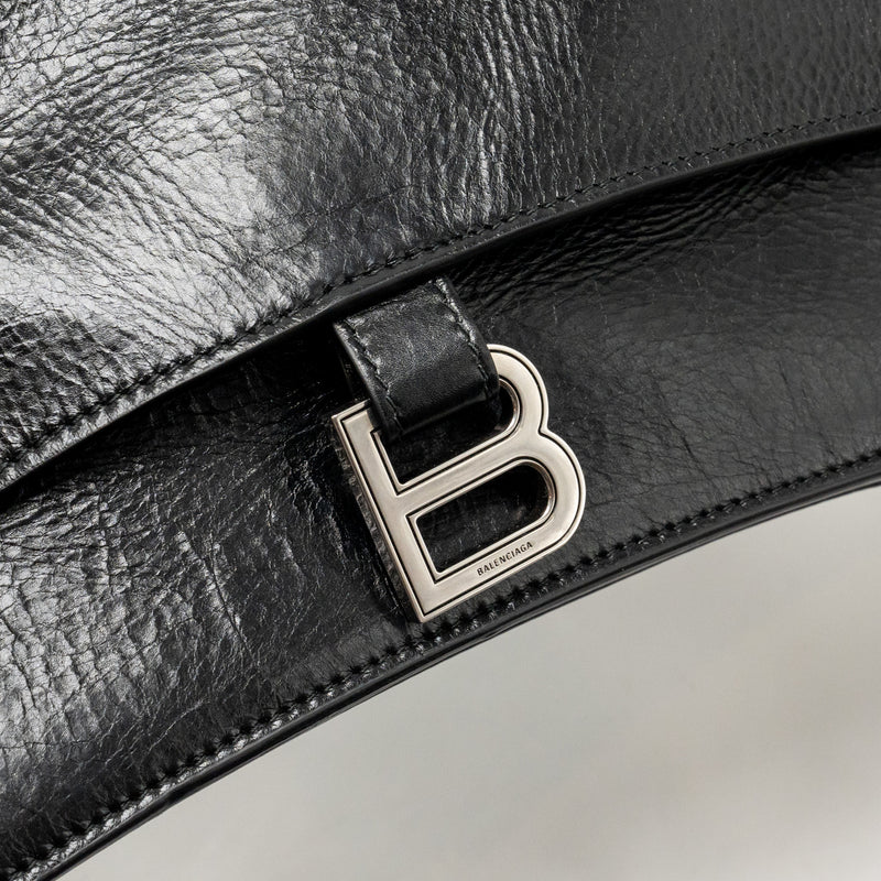 Balenciaga Medium Crush Shoulder Bag Calfskin Leather Black SHW