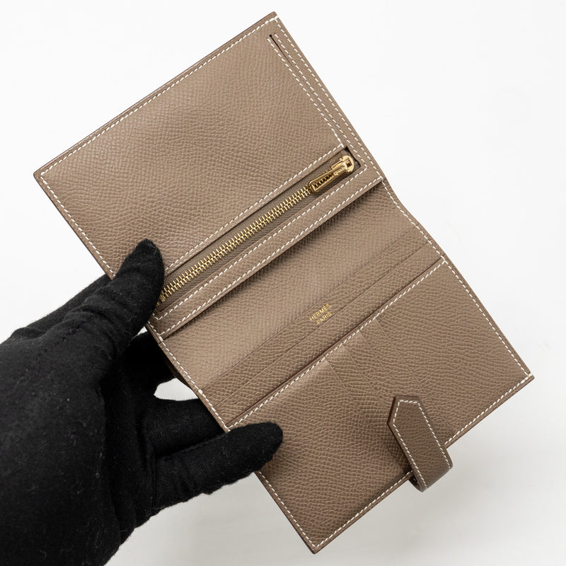 Hermes Bearn Compact wallet Epsom Etoupe GHW Stamp W
