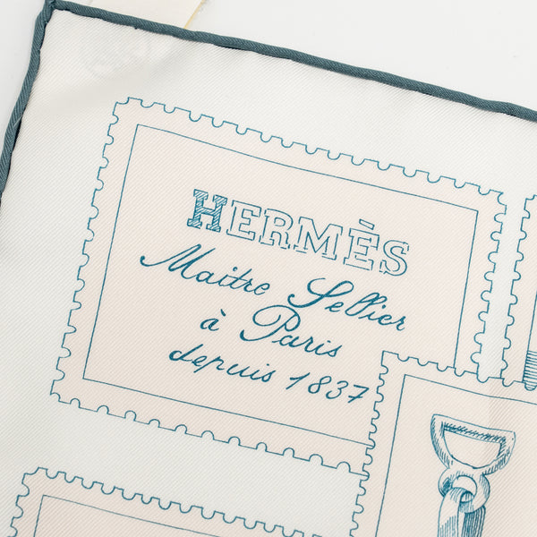 Hemes 90cm Silk Scarf Le Philateliste du Faubourg Rose Pale / Gris / Blanc