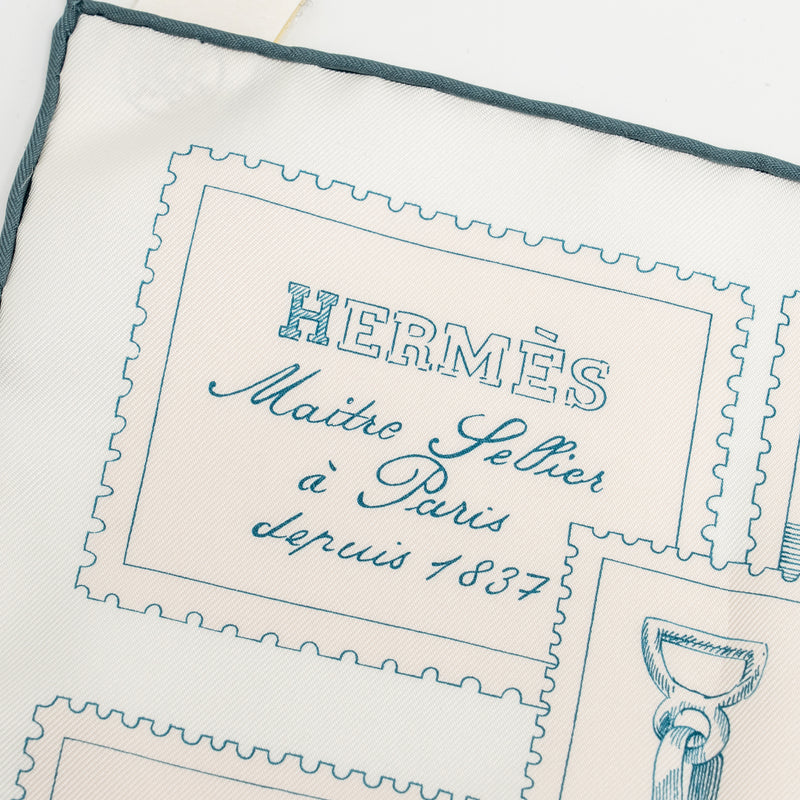 Hemes 90cm Silk Scarf Le Philateliste du Faubourg Rose Pale / Gris / Blanc