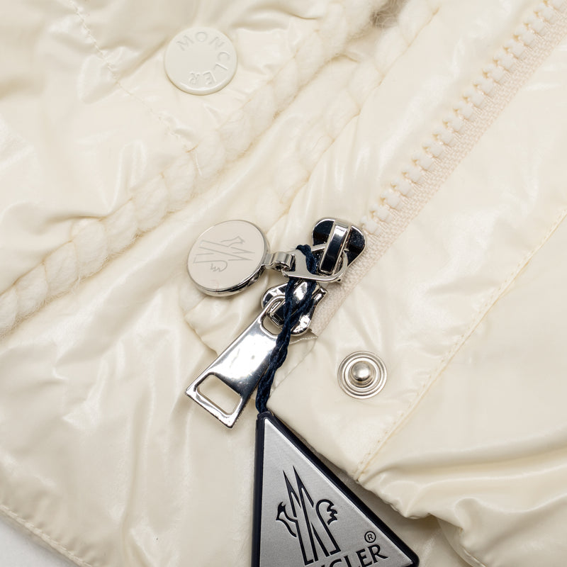 Moncler Size 0 Glareins Braided Trim Hooded Short Down Jacket Polyamide White