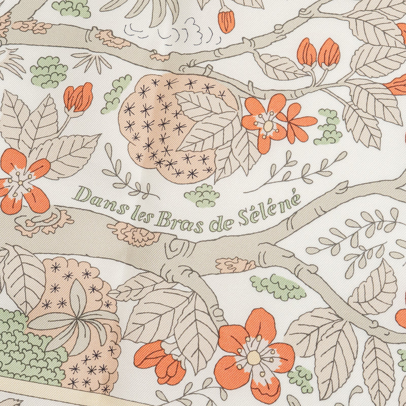 Hemes 90cm Silk Scarf Dans Les Bras de Selene Blanc/ Rose/ Vert