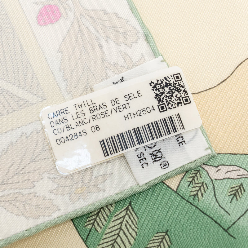Hemes 90cm Silk Scarf Dans Les Bras de Selene Blanc/ Rose/ Vert