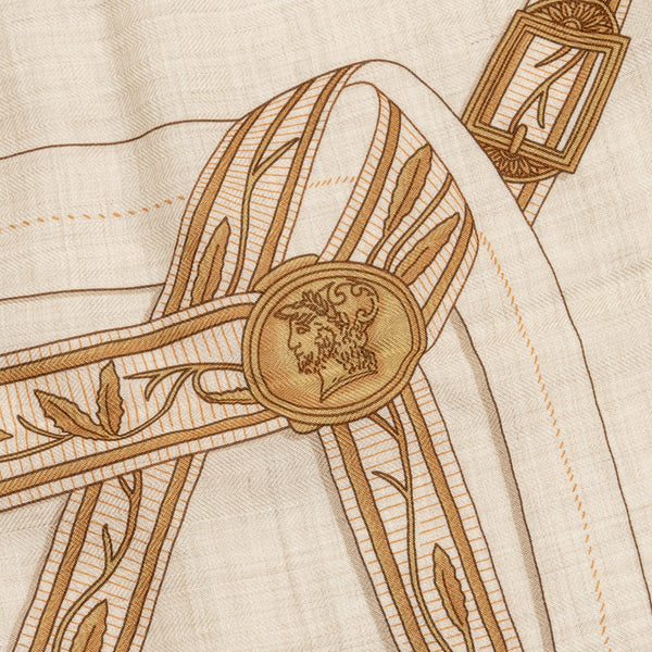 Hermes 140cm Lettres Equestres Shawl Cashmere/Silk Naturel/ Beige/ Rose Poudre