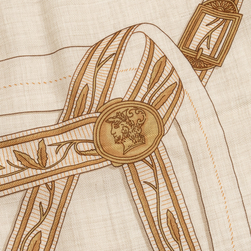 Hermes 140cm Lettres Equestres Shawl Cashmere/Silk Naturel/ Beige/ Rose Poudre