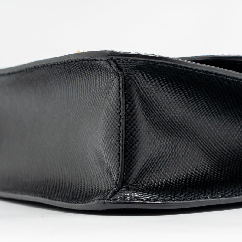 Prada Saffiano Leather Flap Shoulder Bag Calfskin Black GHW