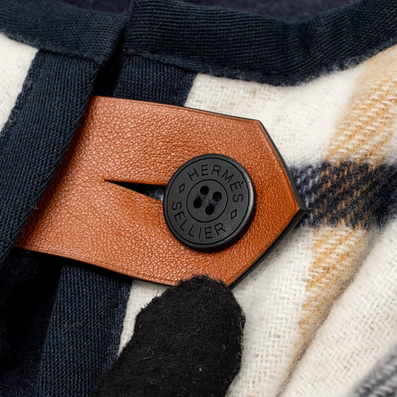 Hermes Reversible Camail Poncho Merino Wool/Cashmere Navy/Camail