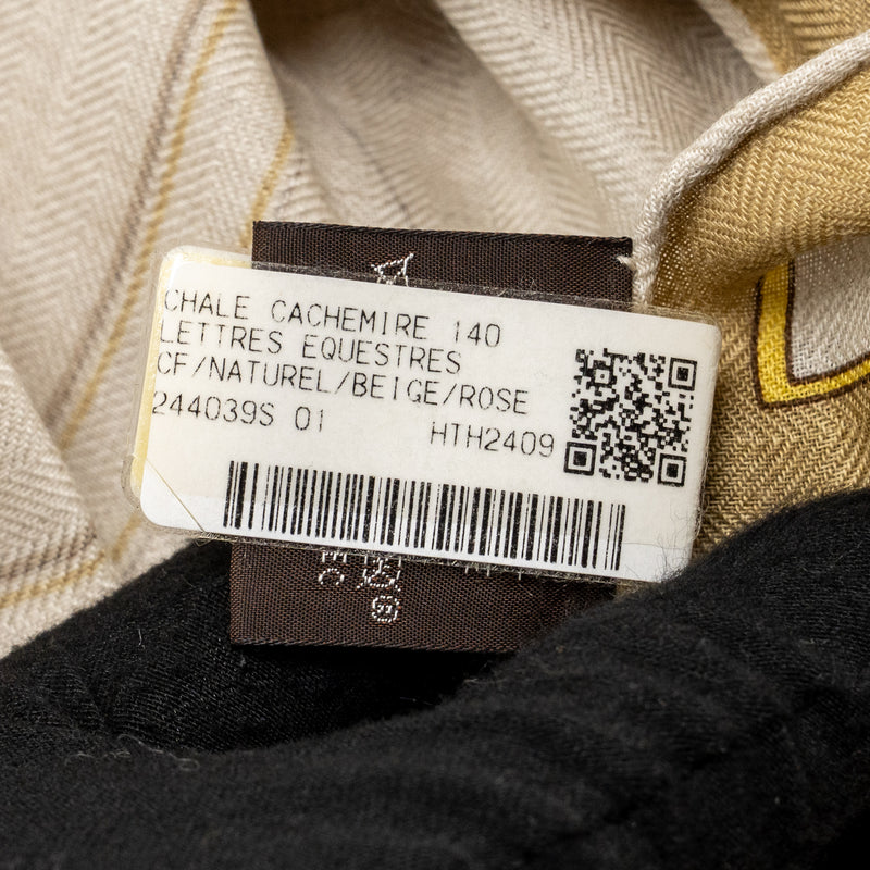 Hermes 140cm Lettres Equestres Shawl Cashmere/Silk Naturel/ Beige/ Rose Poudre