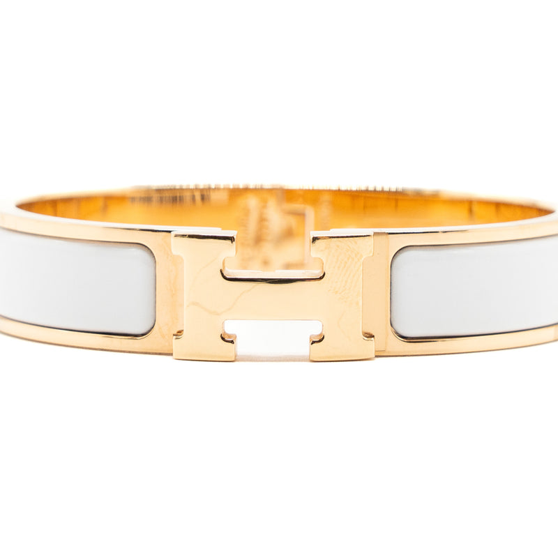 Hermes Size PM Clic H Bracelet White RGHW