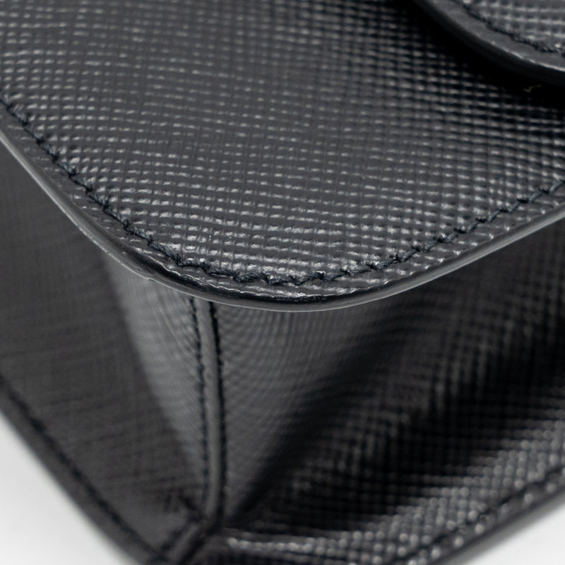Prada Saffiano Leather Flap Shoulder Bag Calfskin Black GHW