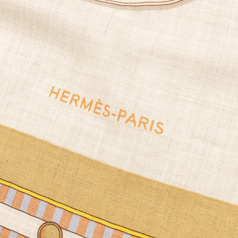 Hermes 140cm Lettres Equestres Shawl Cashmere/Silk Naturel/ Beige/ Rose Poudre
