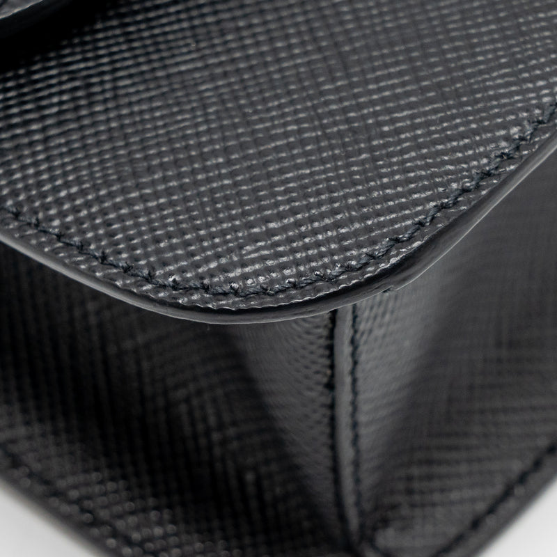 Prada Saffiano Leather Flap Shoulder Bag Calfskin Black GHW