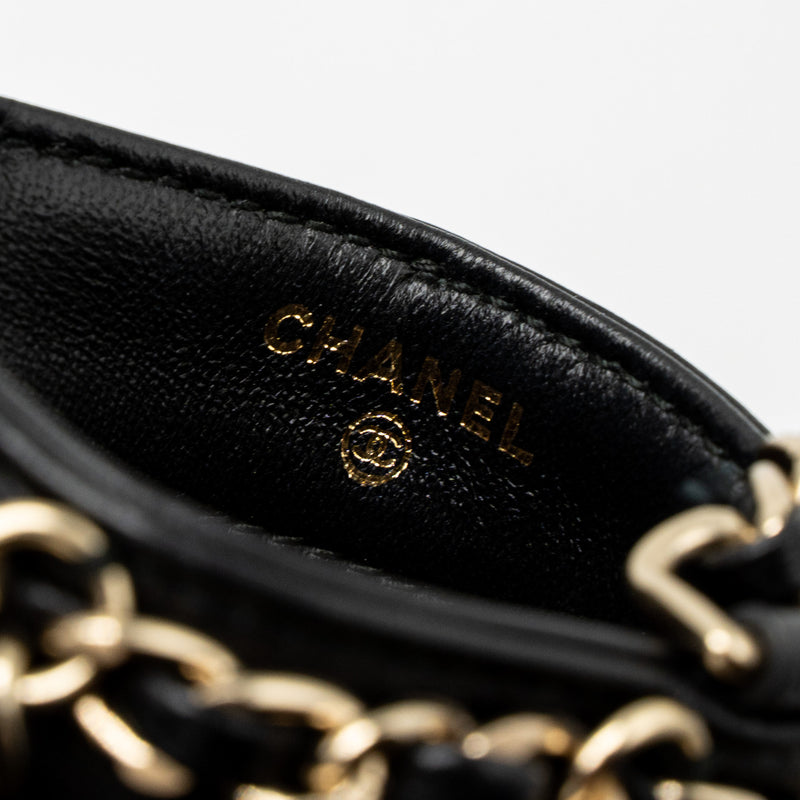 Chanel Gold Cluth O Chain Vertical Phone Holder Lambskin Black GHW