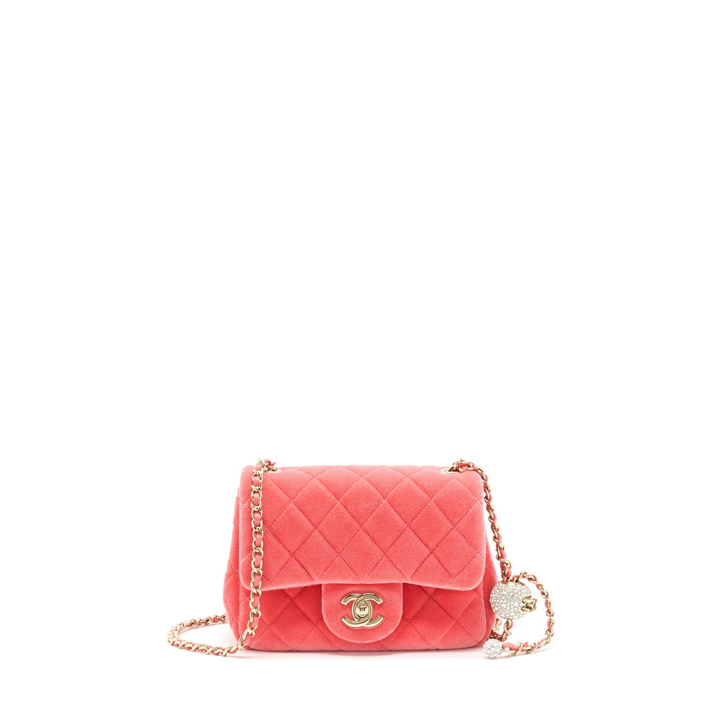 Pink Velvet Mini Flap Bag Pearl Crush Gold Hardware, 2020