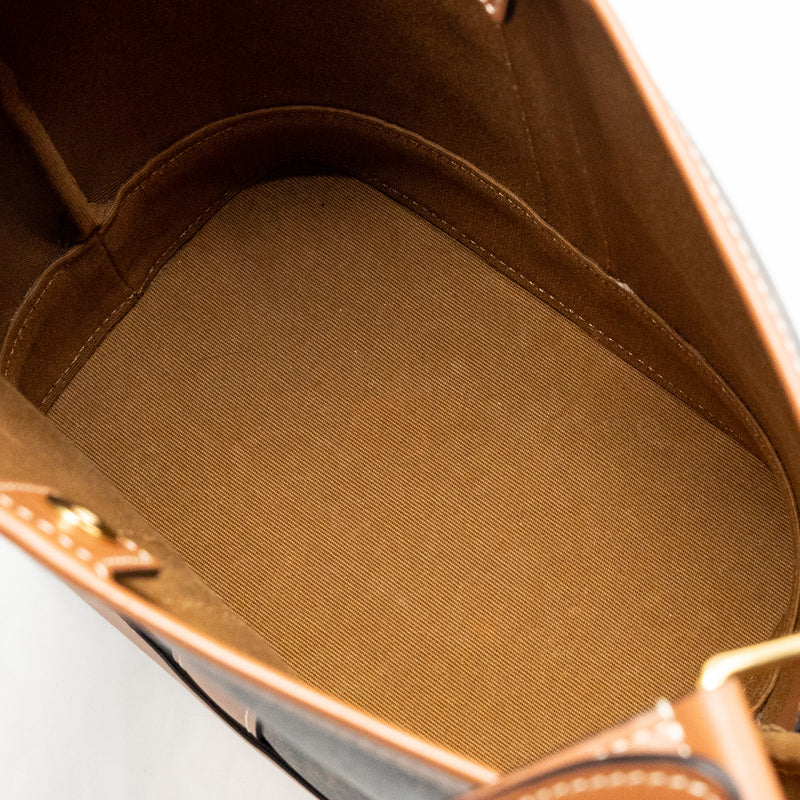 Celine small bucket bag triomphe canvas / calfskin tan GHW
