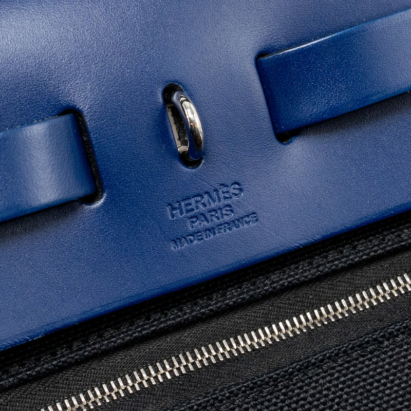 Hermes Herbag 31 zip bag canvas/leather black/blue saphir SHW stamp U