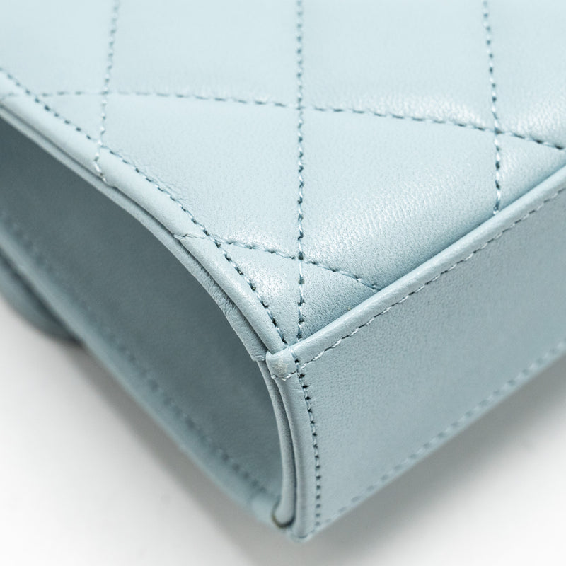 Chanel Top Handle Mini Flap Bag Lambskin Light BLUE LGHW