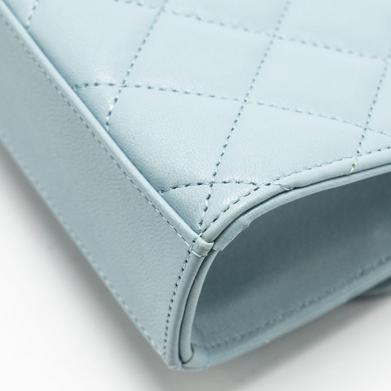 Chanel Top Handle Mini Flap Bag Lambskin Light BLUE LGHW