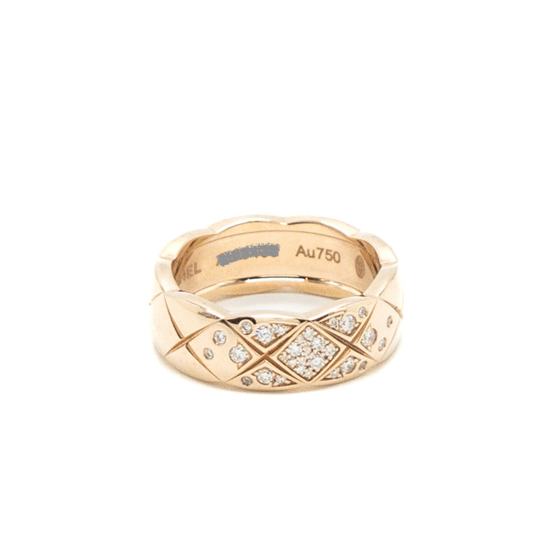 Chanel Size 52 Coco Crush Ring Small Version Quilted Motif Beige Gold Diamonds