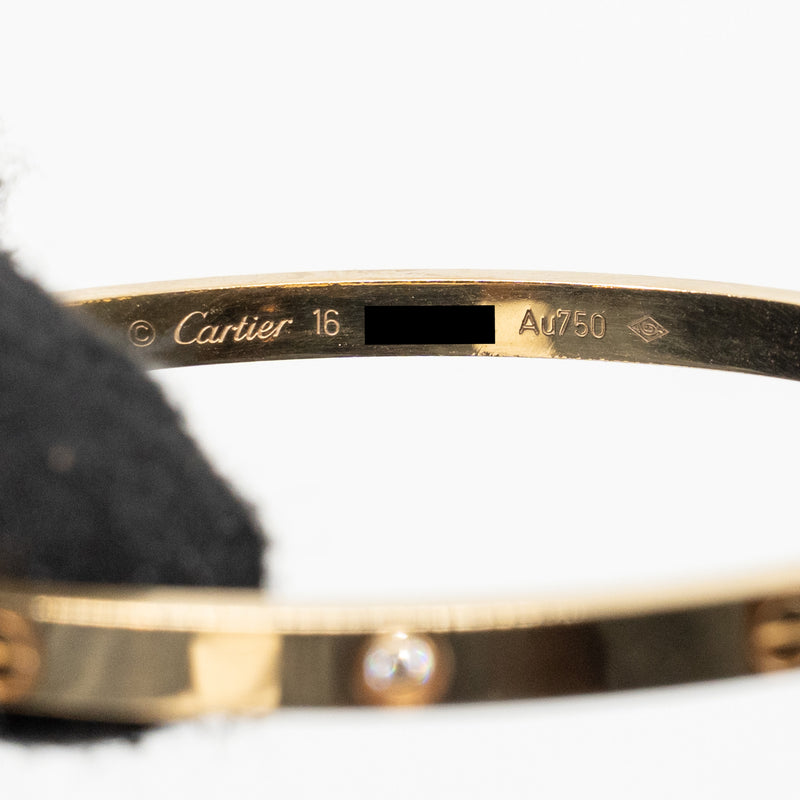 Cartier size 16 love bracelet small model yellow gold 6 diamonds
