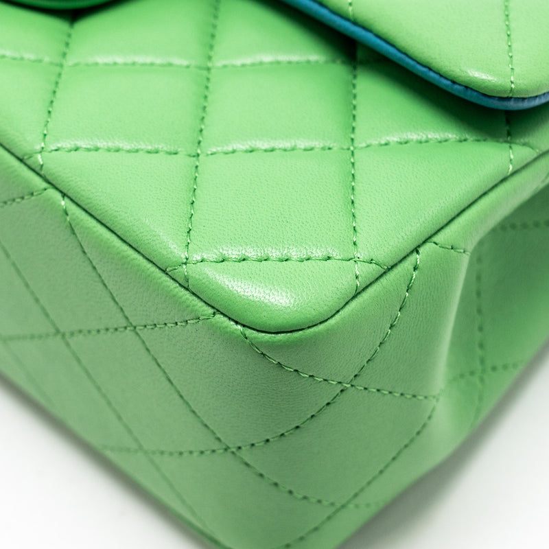 Chanel Mini Rectangular Flap Bag Lambskin Green Iridescent Hardware