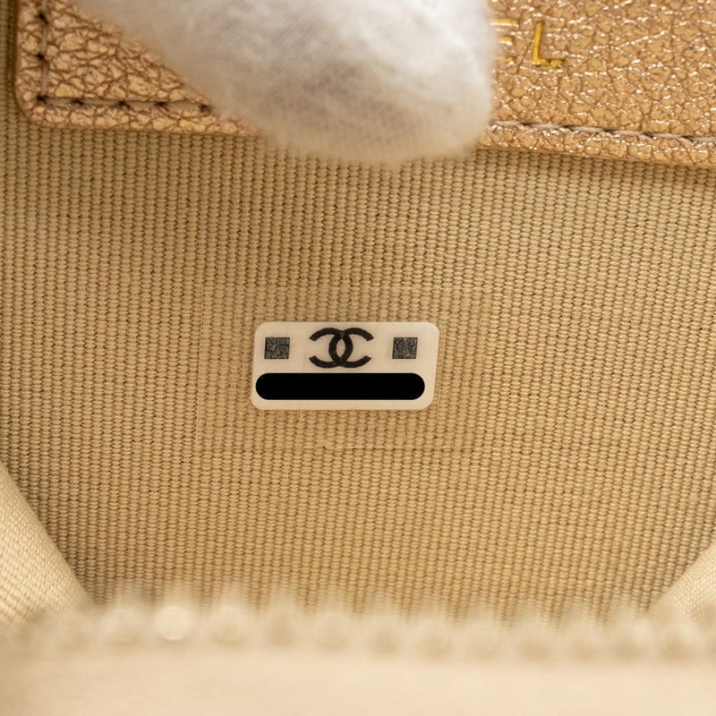 Chanel Round Clip On Purse Duo Bag Charm Quilted Lambskin Metallic Gold LGHW(microchip)
