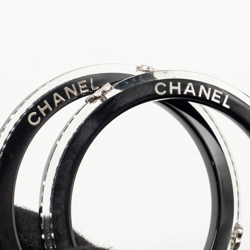 Chanel CC Logo Bracelet Resin / Crystal Black Silver Tone (Sell in a set)