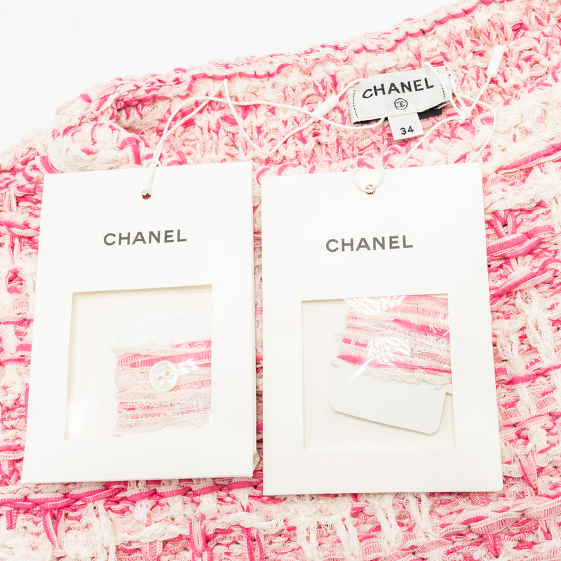Chanel 24P size 34 sweater and skirts suit cotton pink/ Ecru