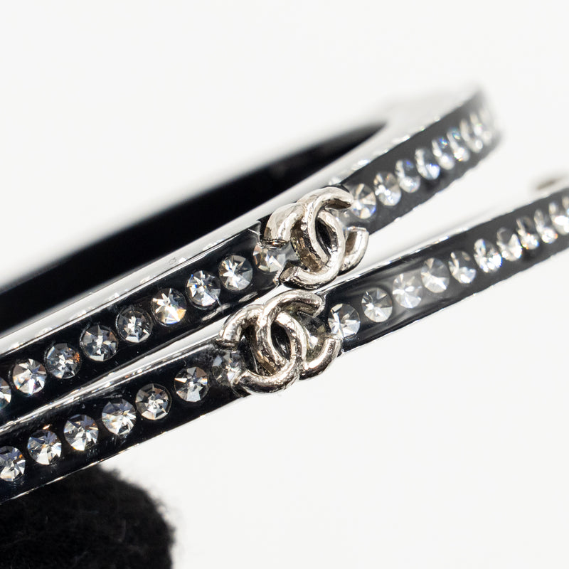 Chanel CC Logo Bracelet Resin / Crystal Black Silver Tone (Sell in a set)