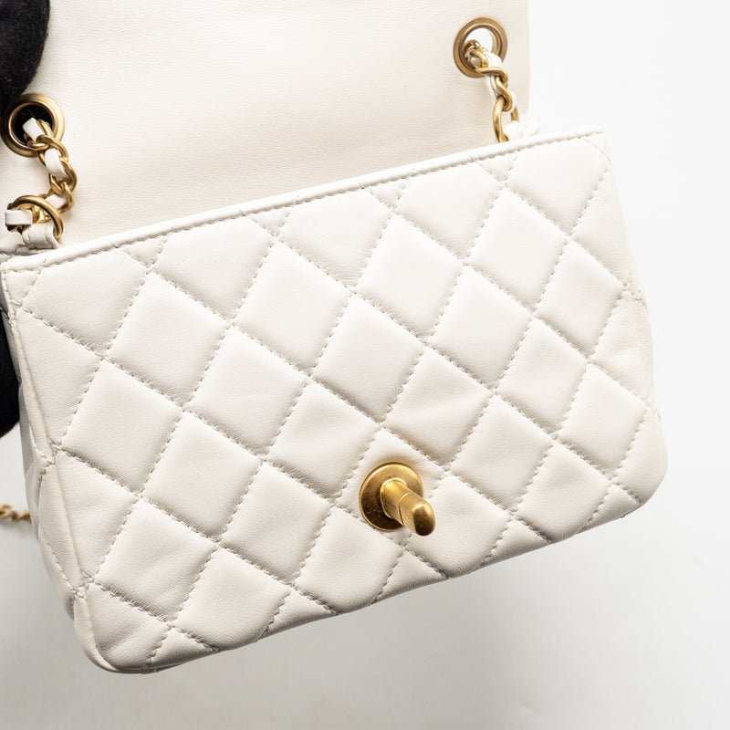 Chanel Pearl Crush Mini Square Flap Bag Lambskin White GHW (Microchip)