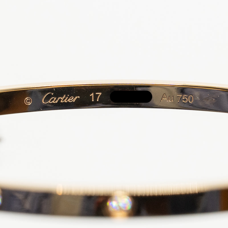 Cartier Size 17 Love Bracelet, Yellow Gold Small Model 10 Diamonds
