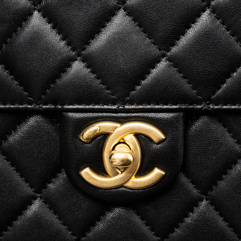 Chanel Square Pearl Flap Bag Lambskin Black Brushed GHW