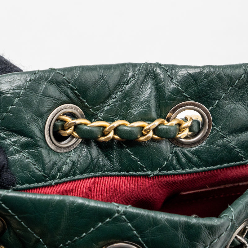 Chanel Small Gabrielle Backpack Aged Calfskin Dark Green Multicolour H