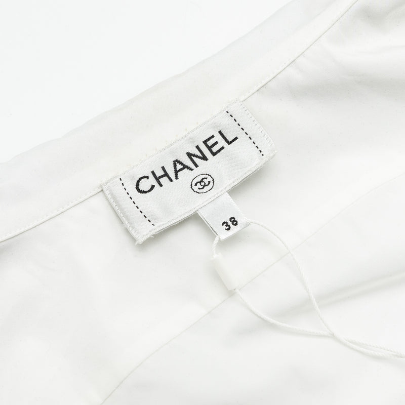 Chanel 22B Size 38 Blouse Shirt Cotton/ Silk White / Black