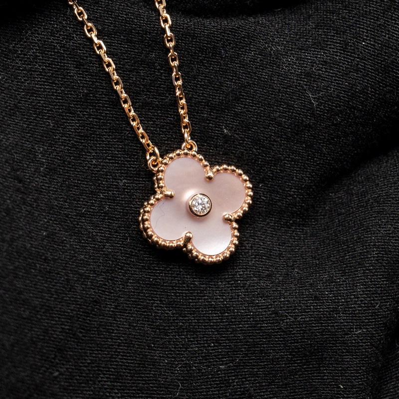 VAN CLEEF & ARPELS 2025 HOLIDAY PENDANT PINK MOTHER OF PEARL ROSE GOLD WITH DIAMOND