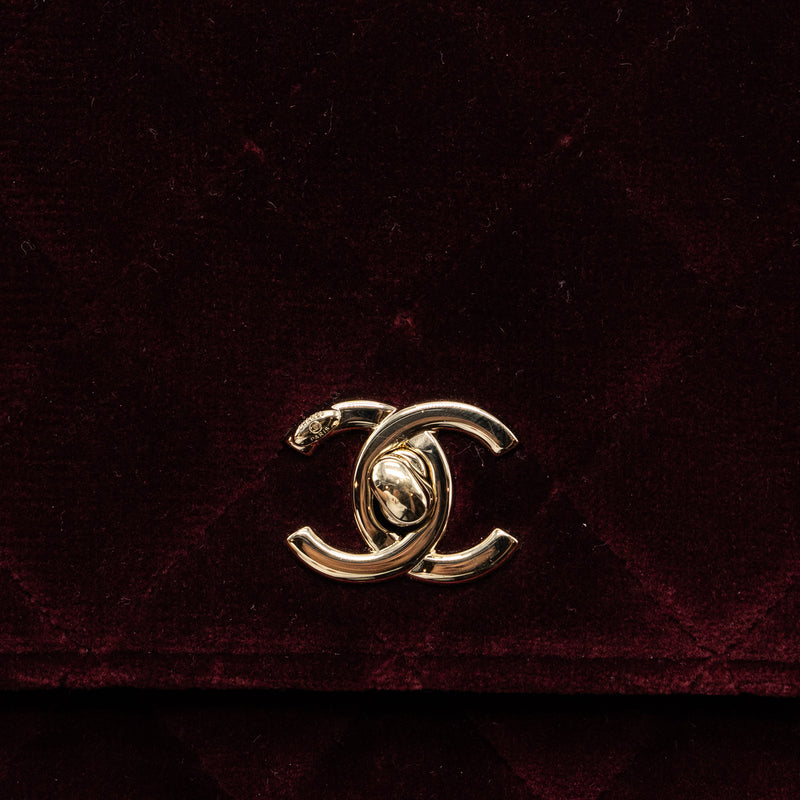 Chanel Crystal Pearl Crush Wallet On Chain Velvet Burgundy LGHW