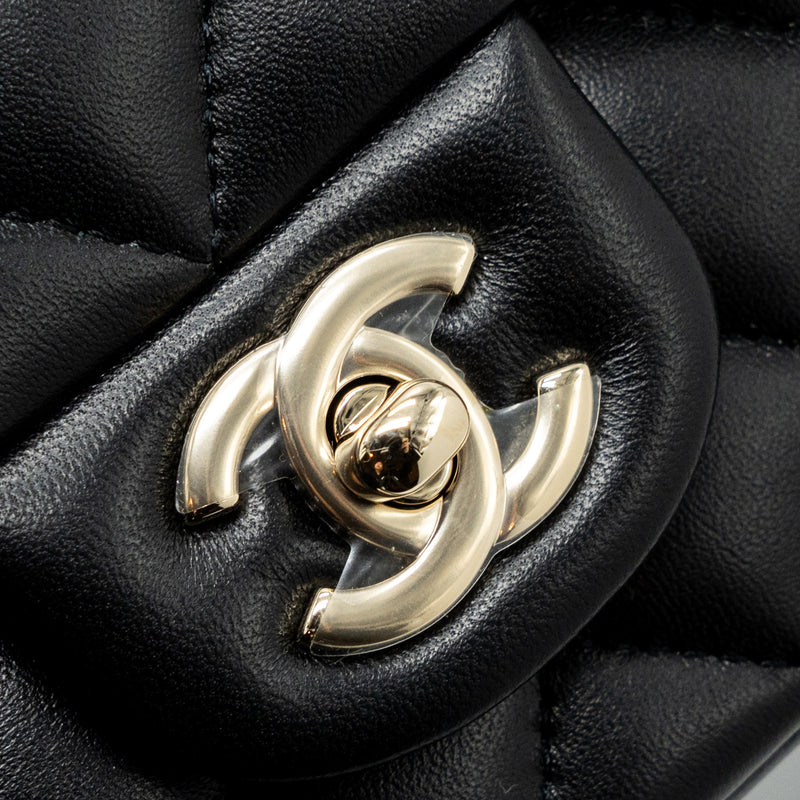 Chanel top handle mini Rectangular flap bag lambskin black LGHW (Microchip )