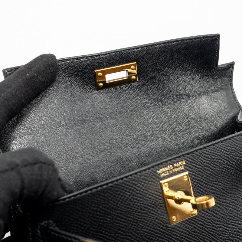 Hermes Mini Kelly II epsom black GHW stamp Y