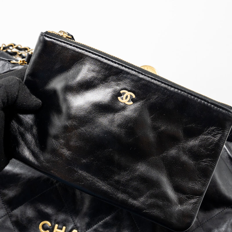 Chanel Medium 22 Bag Shiny Calfskin Black GHW (Microchip)