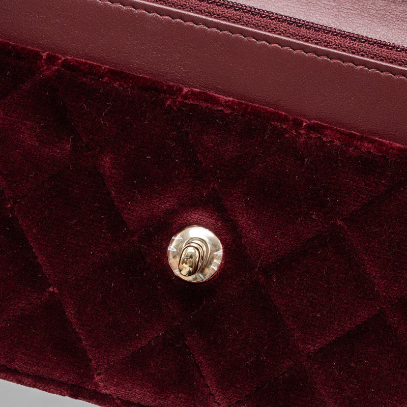 Chanel Crystal Pearl Crush Wallet On Chain Velvet Burgundy LGHW