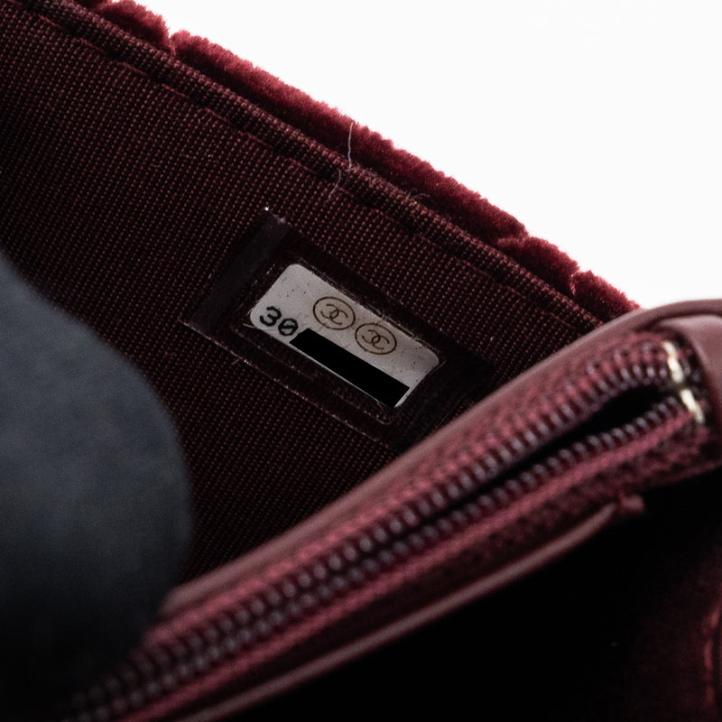 Chanel Crystal Pearl Crush Wallet On Chain Velvet Burgundy LGHW