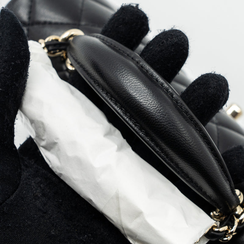 Chanel top handle mini Rectangular flap bag lambskin black LGHW (Microchip )