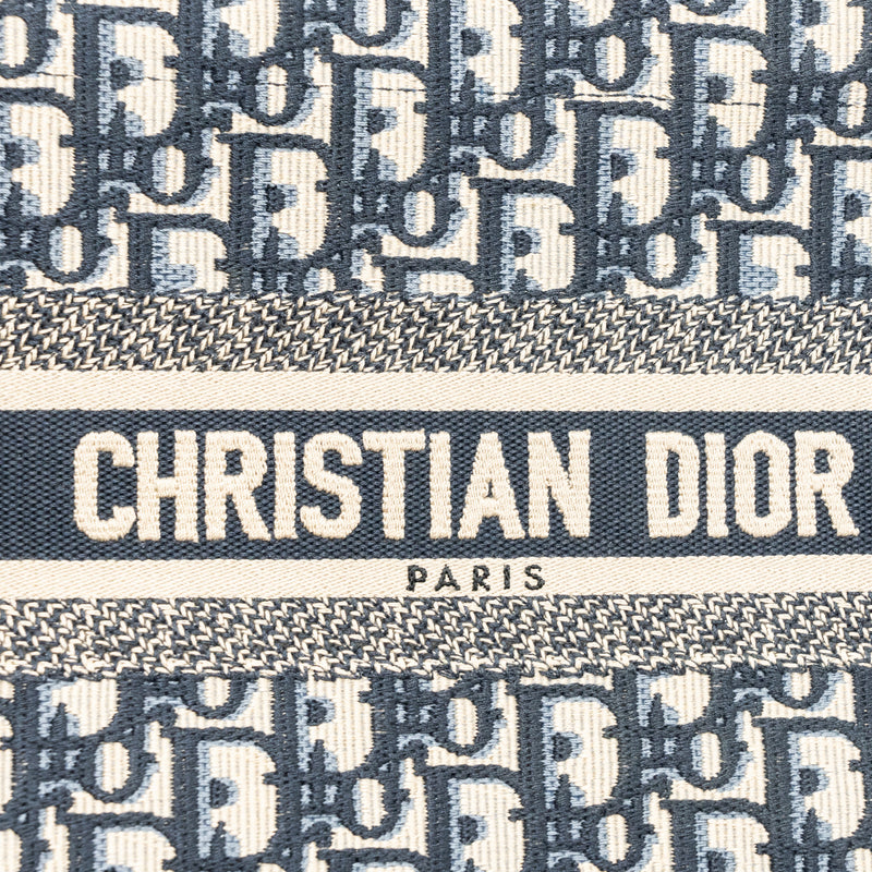Dior small book tote blue oblique jacquard embroidery